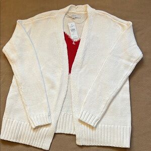 LOFT NWT Cream Open Cardigan with Red Heart Accent in the back